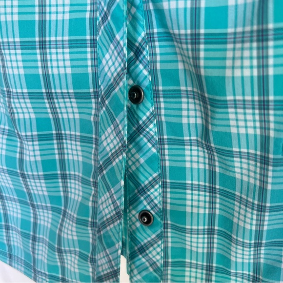 Eddie Bauer Plus Size 2XL Aqua Plaid Long Sleeve Summer Blouse Front Zip Pockets - Picture 4 of 14